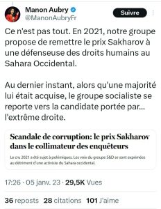 Tweet pro-polisario de Manon Aubry