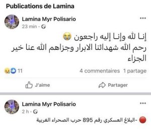 Post Facebook d'une sympathisante des séparatistes du polisario