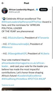 Le post Twitter d'African Leadership Magazine, supprimé depuis.