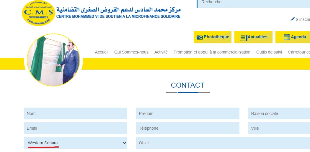 Le site officiel du Centre Mohammed VI de soutien à la microfinance solidaire continue d'afficher "Western Sahara" / Capture d'écran.