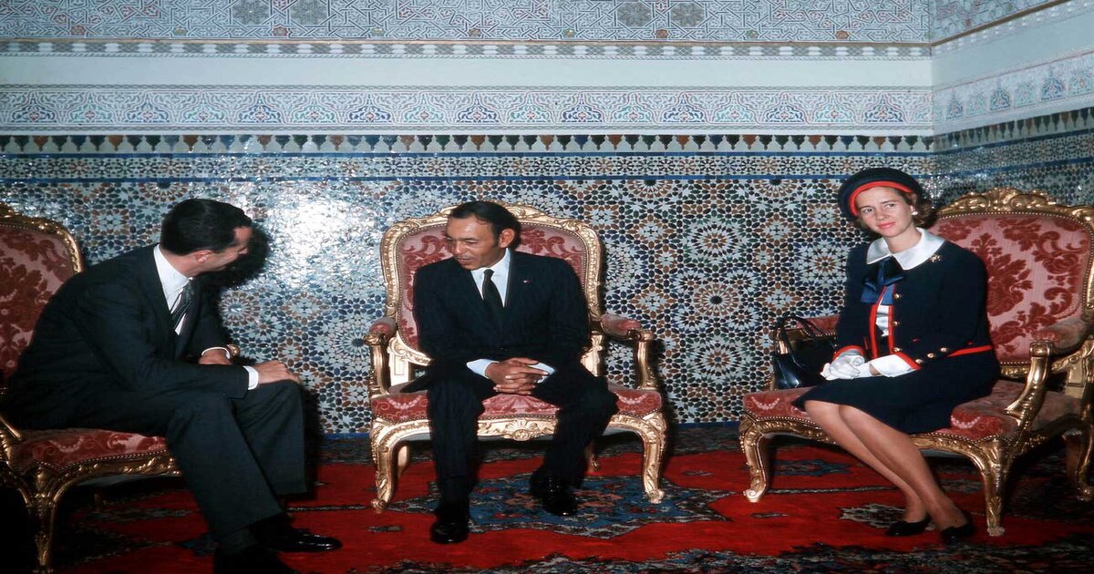 Le roi Hassan II avec le roi Baudouin et la reine Fabiola de Belgique