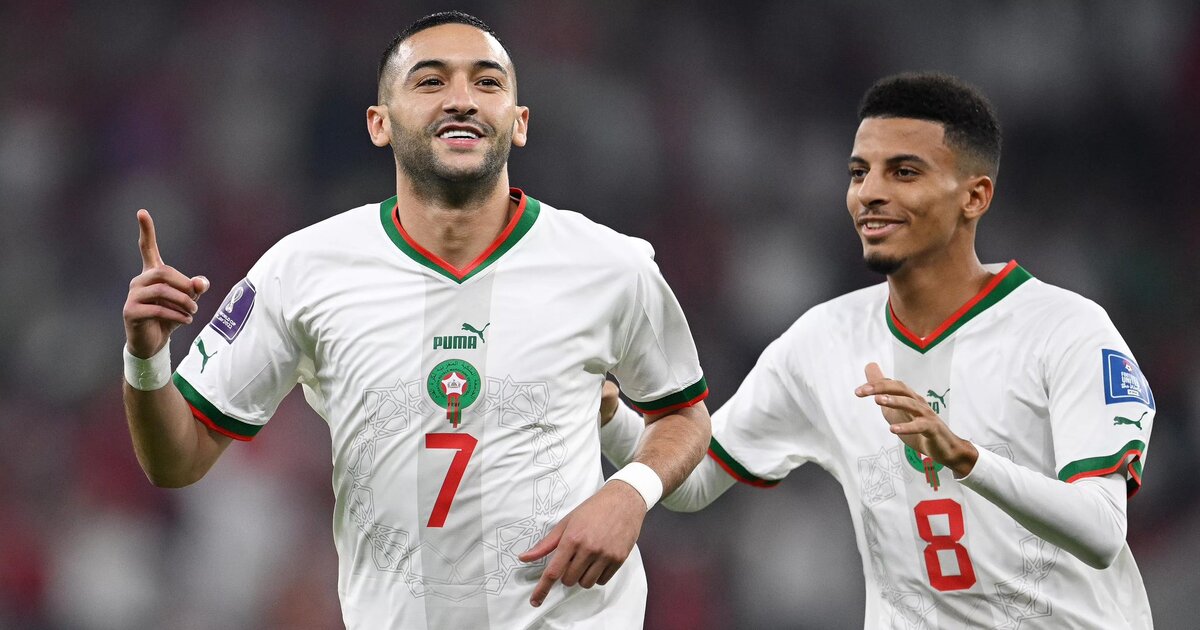 Hakim Ziyech célébrant son but contre la Zambie.