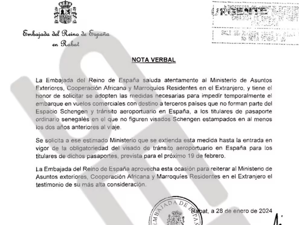 la note dite verbale envoyée par l'ambassade d'espagne au maroc