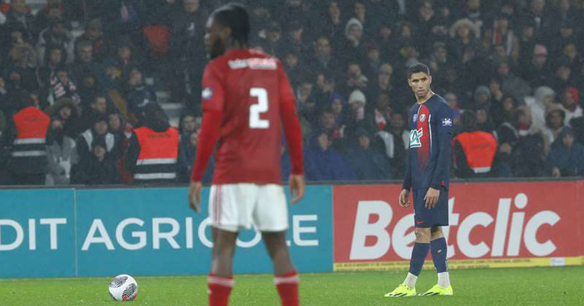 Achraf Hakim lors de la victoire du PSG contre Brest (3-1) en 8es de finale de la Coupe de France