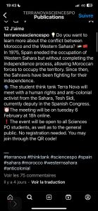 Post Instagram de Terra Nova Sciences Po. 