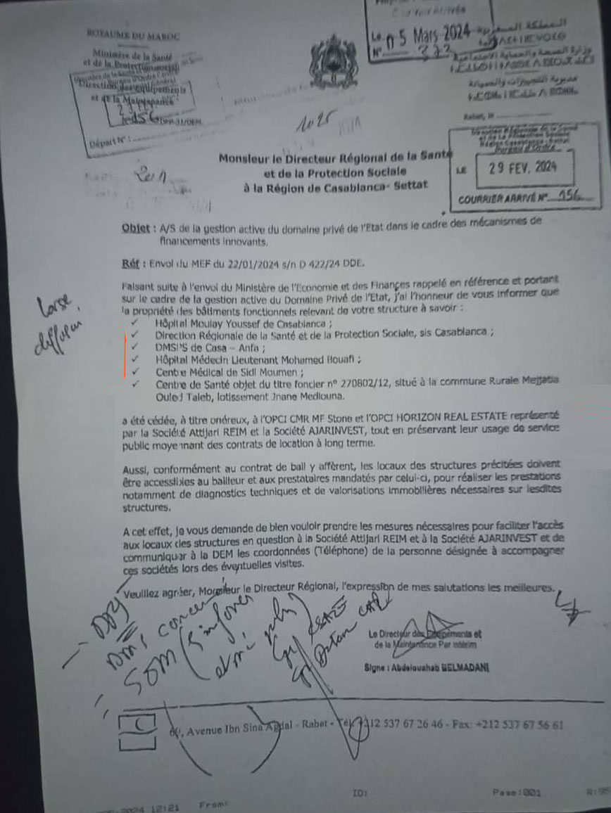 cession des actifs immobiliers du ministere de la sante