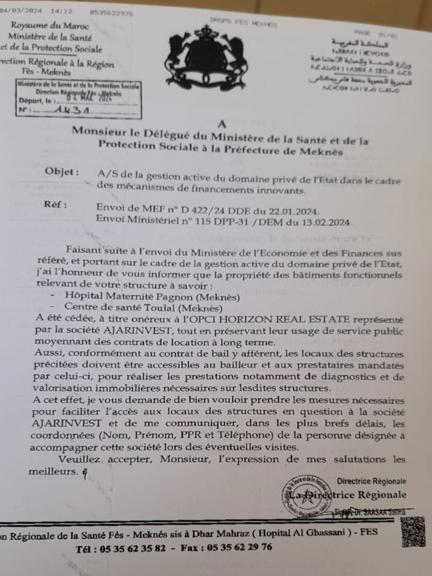 cession des actifs immobiliers du ministere de la sante a meknes