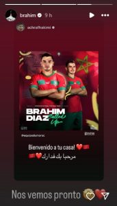 Story Instagram de Brahim Diaz.