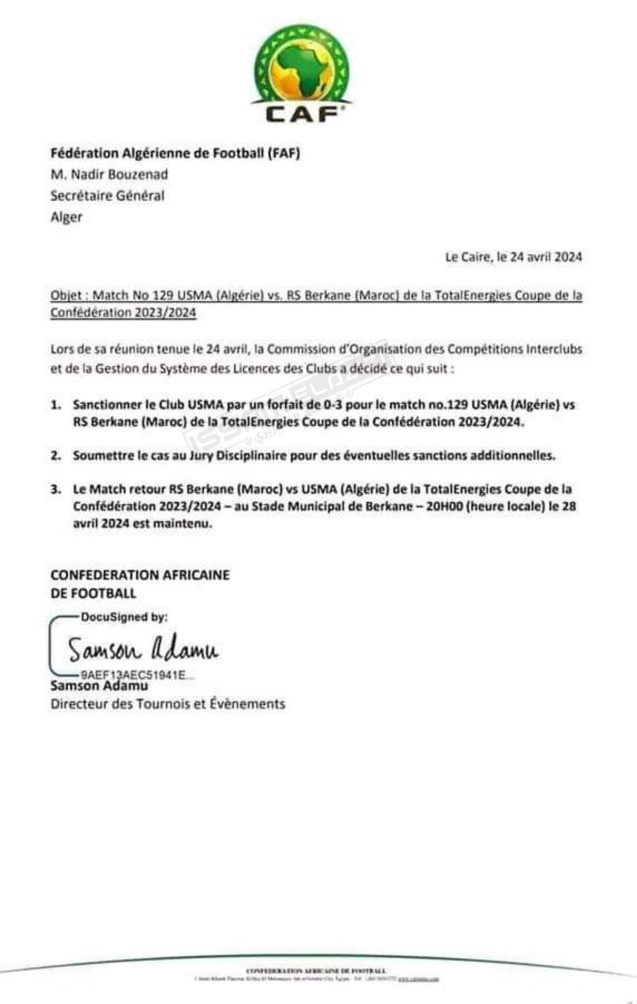 rsb usma copie de la décision de la caf