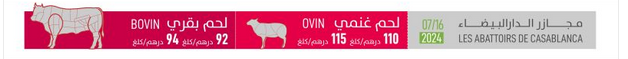 le prix de gros des viandes rouges affiché dans le abattoires de casablanca cette semaine.
