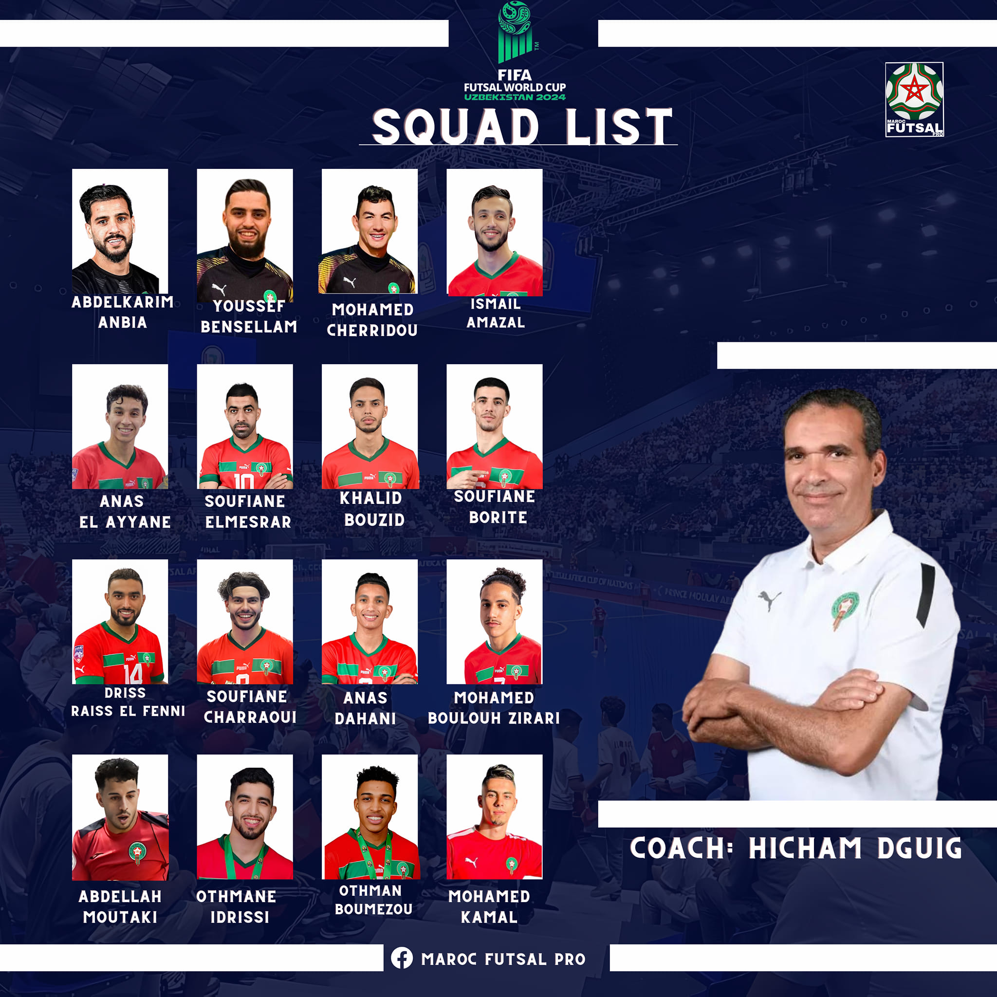 liste joueurs maroc mondial futsal hicham dguig