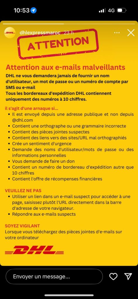 dhl arnaque communiqé