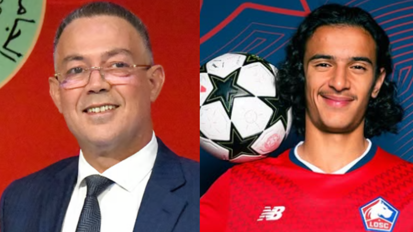 Fouzi Lekjaa, président de la FRMF et Ayyoub Bouaddi, joueur du LOSC