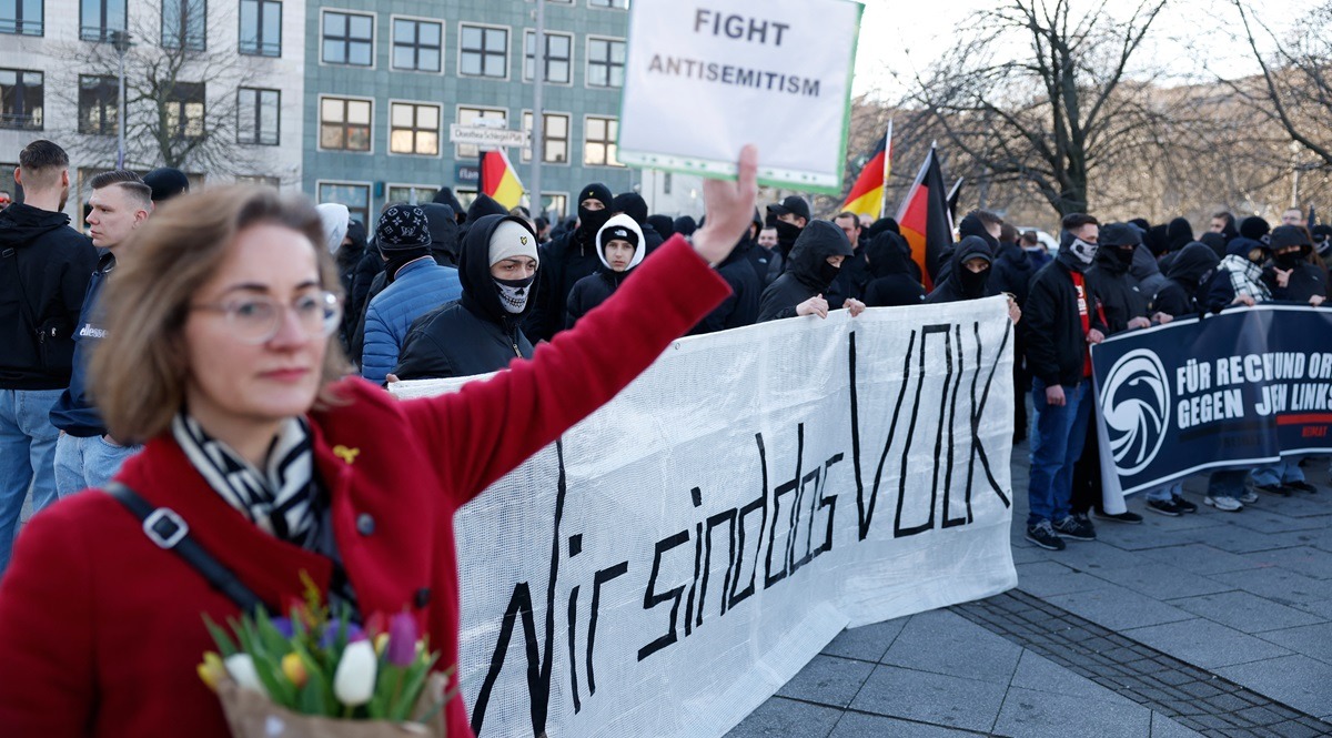 germany politics demonstration far right counter demo