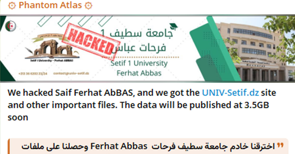 Les hackers marocains Phantom Atlas frappent encore: 3,5 Go de données extraites de l’Université algérienne de Sétif