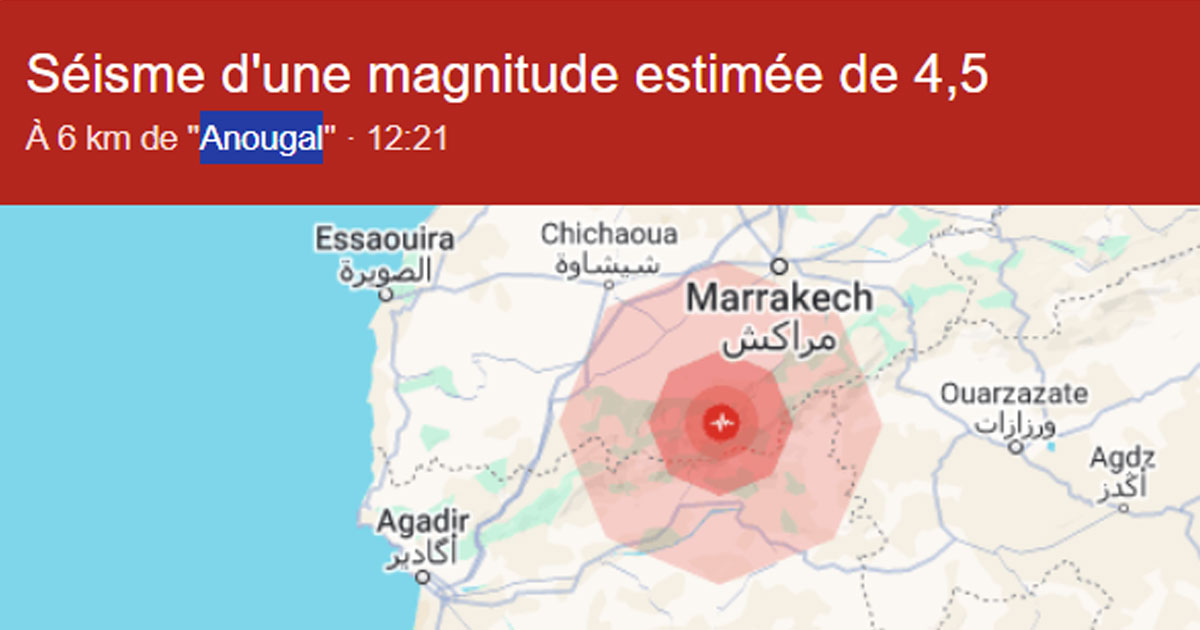  Tremblement de terre à Marrakech de magnitude 4,6 