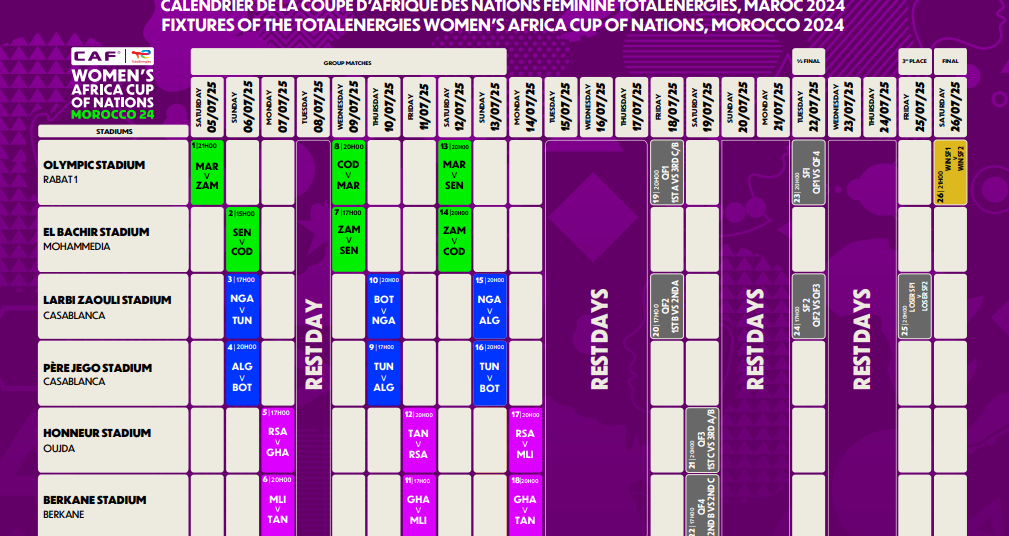 calendrier CAN féminine