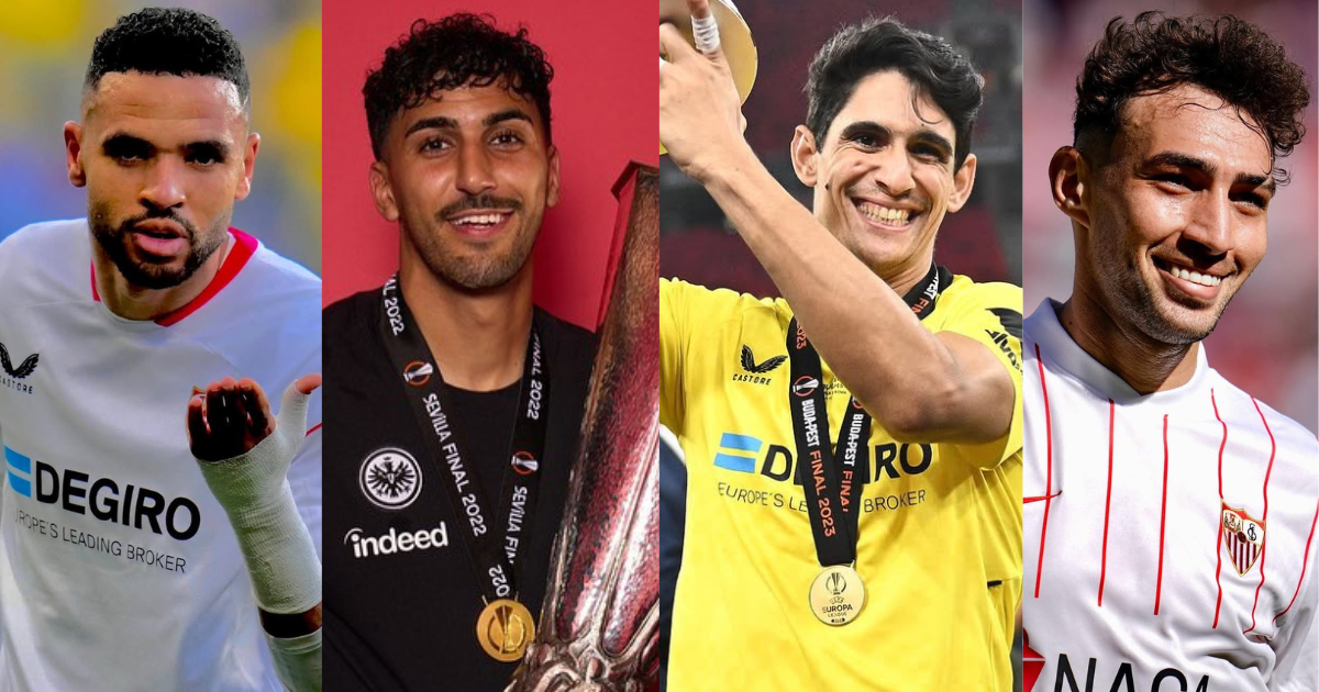 Les Lions de l'Atlas ayant remporté l'Europa League: Youssef En-Nesyri, Aymen Barkok, Yassine Bounou et Munir El Haddadi