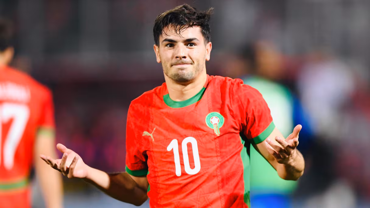 Brahim Diaz célébrant un de ses buts avec la sélection marocaine