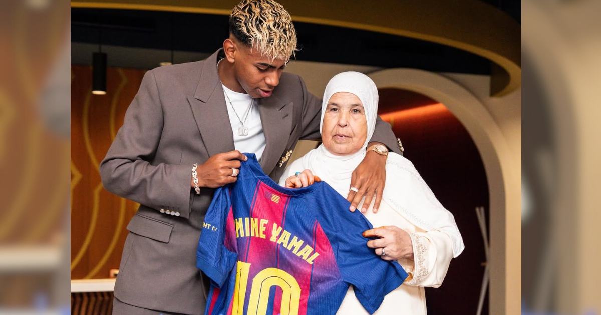lamine yamal et avec sa grand-mère pour récupérer le N.10 du barça
