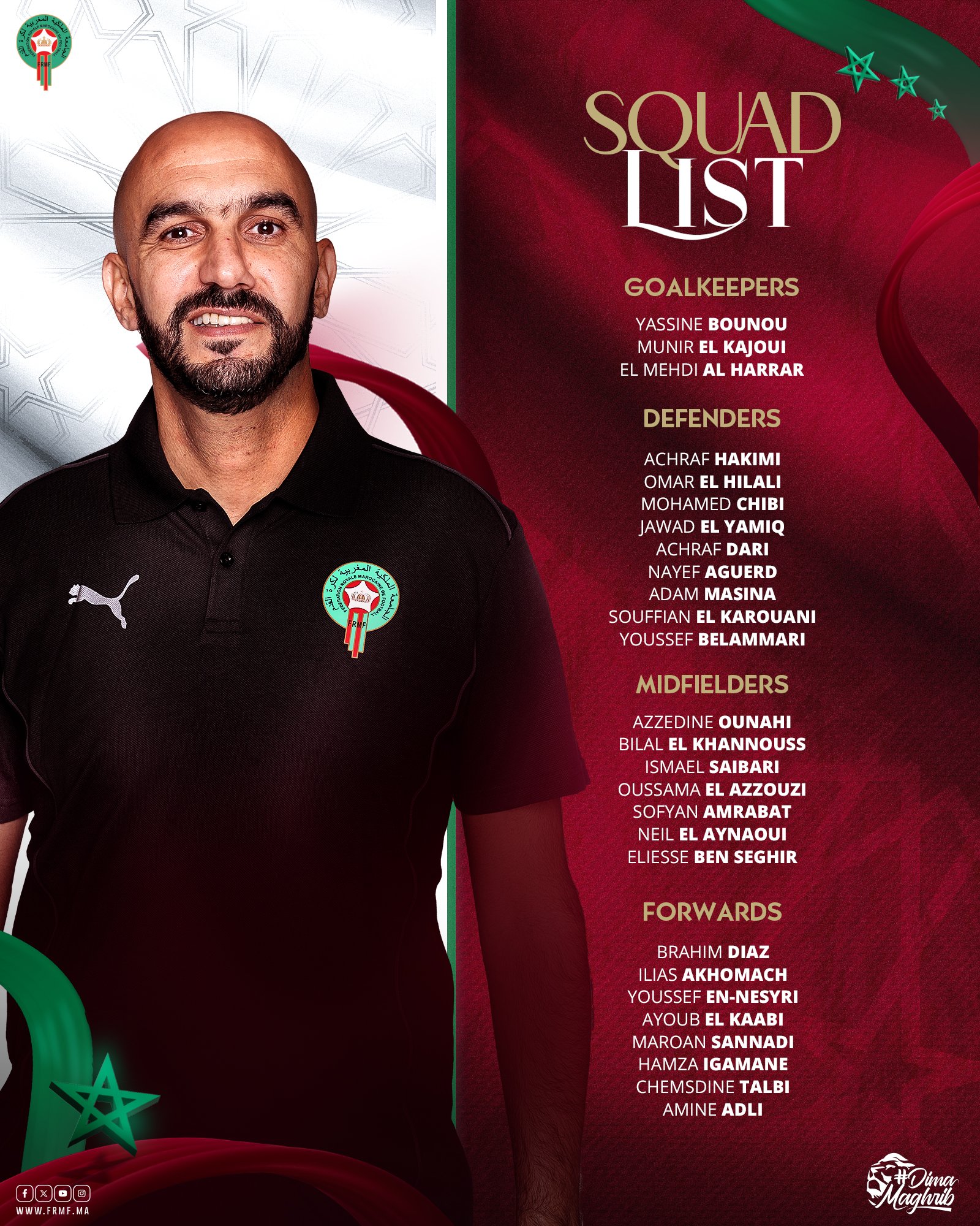 liste des lions de l'atlas pour les rassemblement de septembre