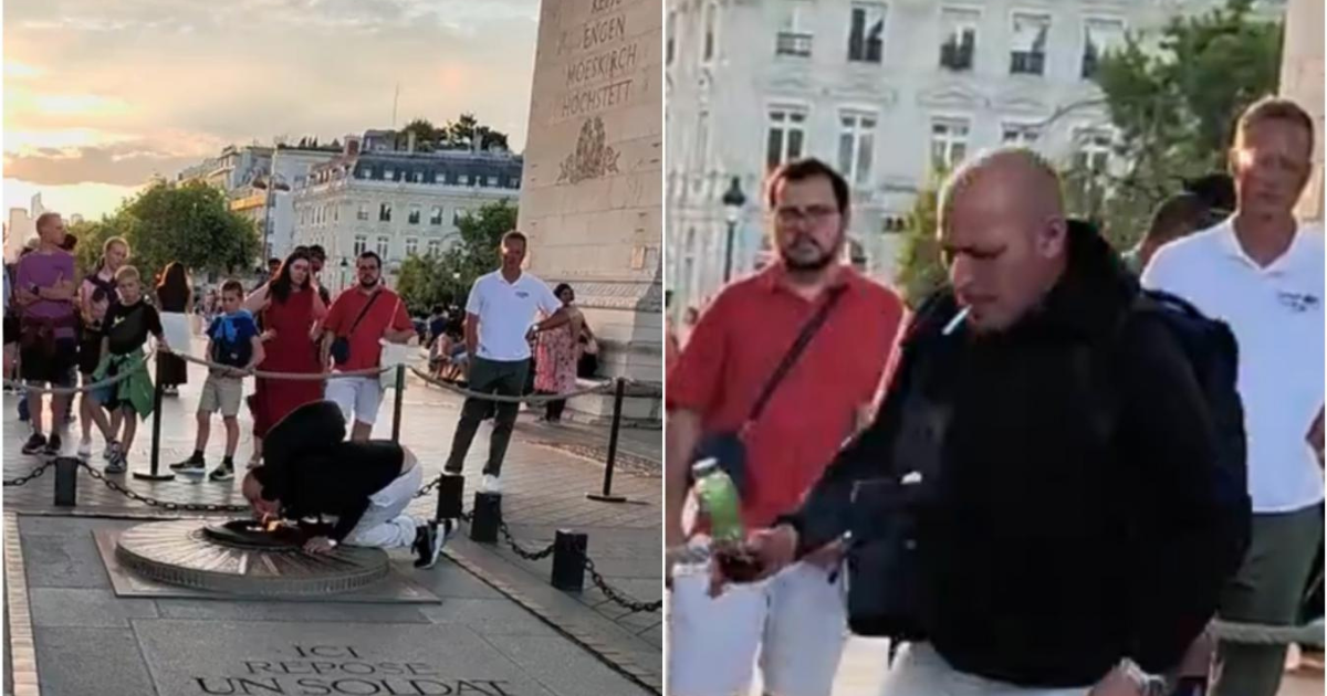 un Marocain allume sa cigarette avec la flamme de la tombe du Soldat inconnu