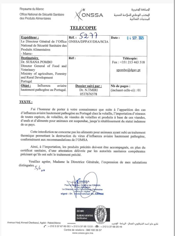 Grippe aviaire : le Maroc suspend les importations de volailles portugaises, inquiétudes sur le marché local