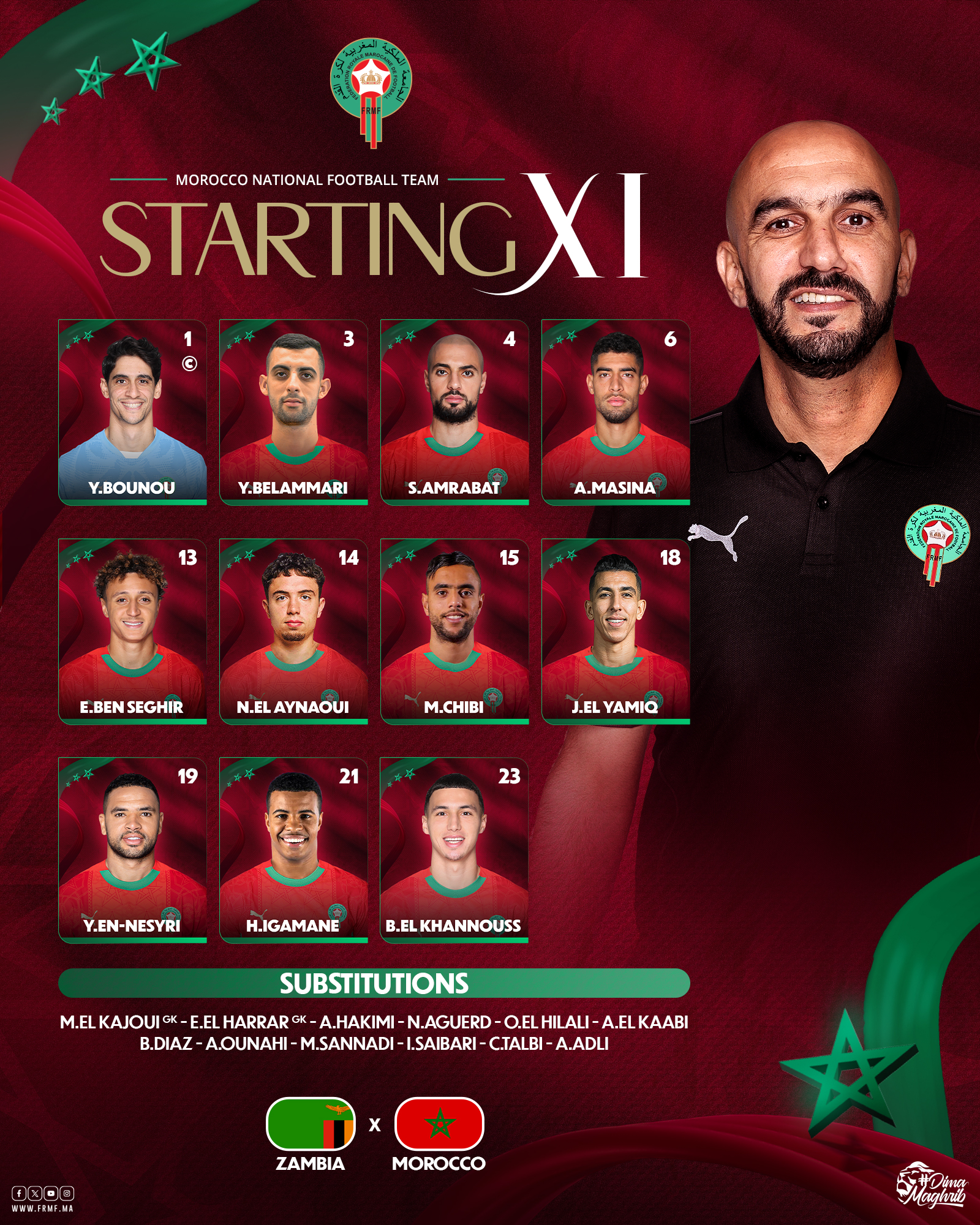 Zambie-Maroc, liste du Maroc