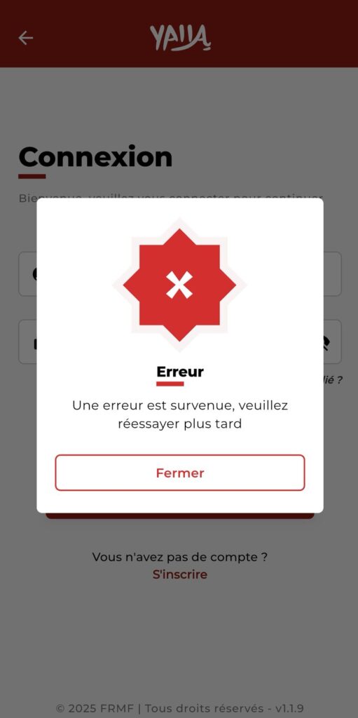 Capture d'écran application Yalla