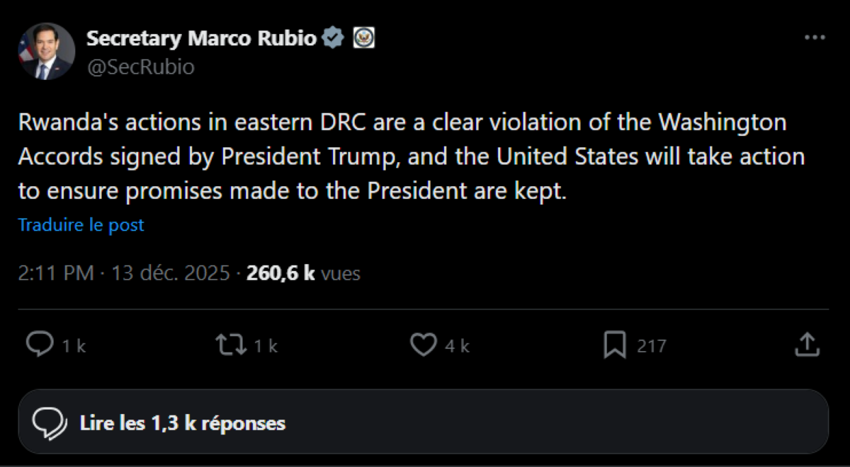 Rwanda RDC Marco Rubio
