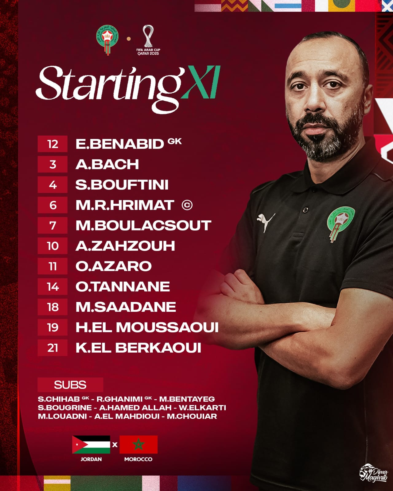 onze de départ marocain face à la Jordanie en finale de coupe arabe