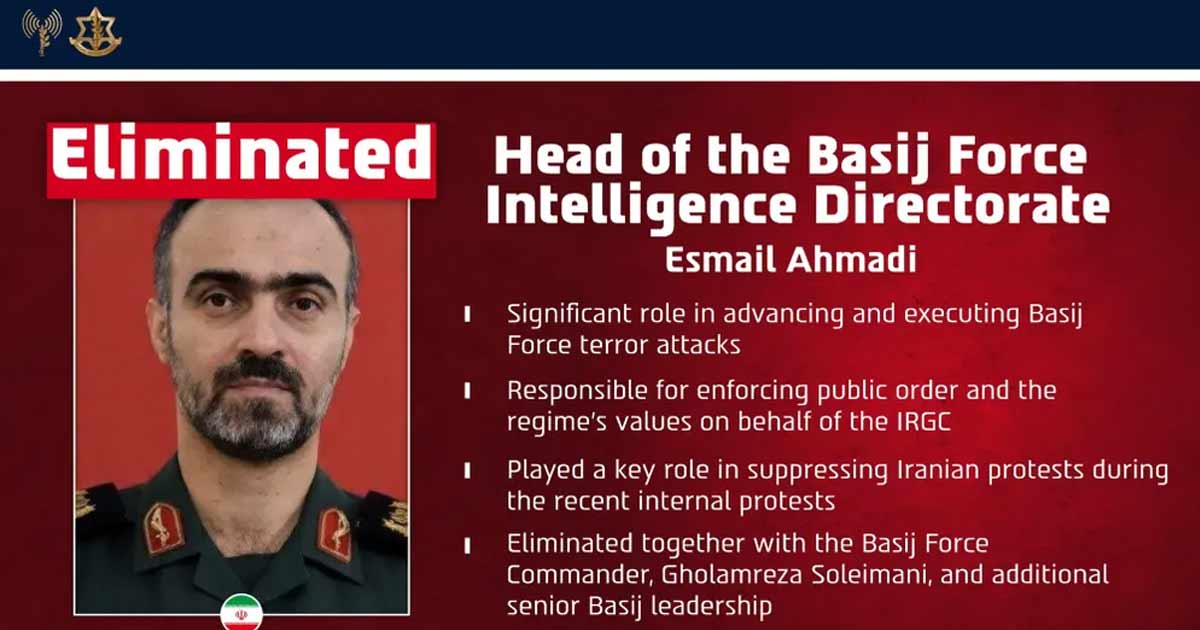 Israël annonce avoir tué le chef de la milice du Bassidj Esmail Ahmadi