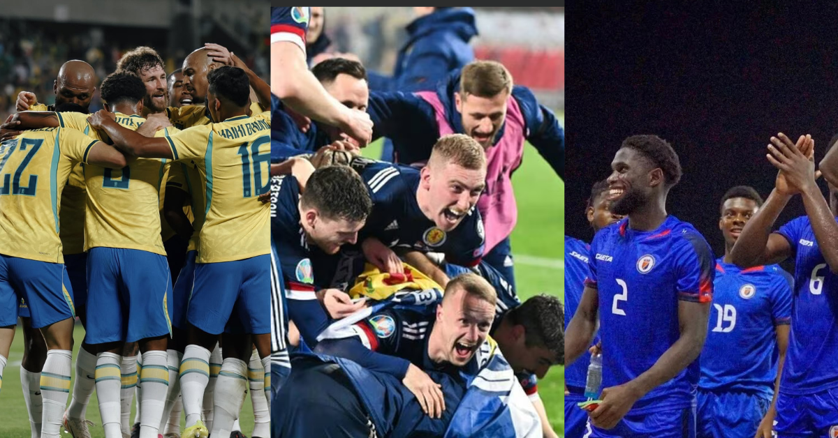 Les joueurs du Brésil, de l'Écosse et de Haïti.