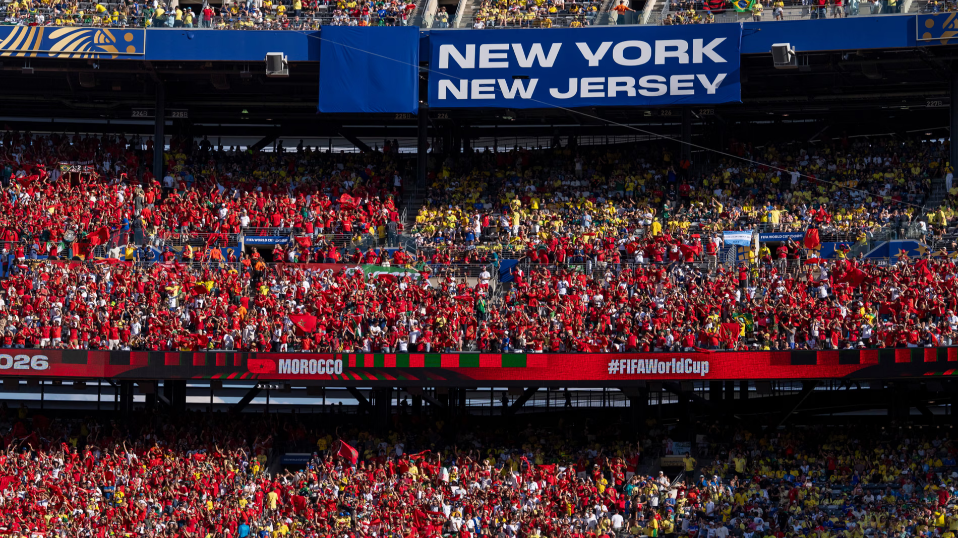 Parcage des supporters marocains au MetLife Stadium à l'occasion du match Maroc-Brésil lors du Mondial 2026.