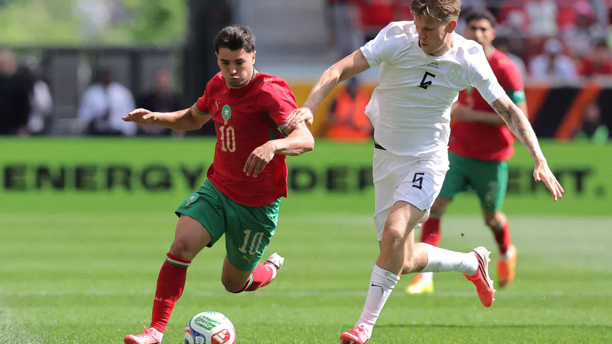 Brahim Diaz, unique buteur, lors du match Maroc-Norvège (1-1).