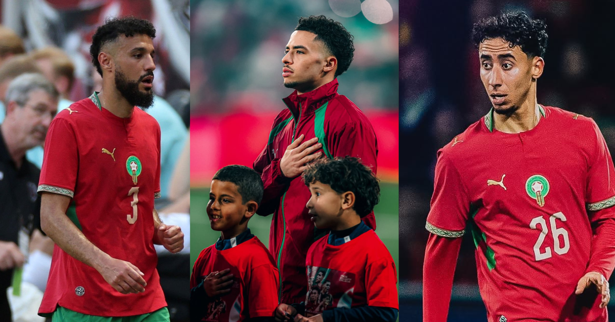 Noussair Mazraoui, Chemsdine Talbi et Anass Salah-Eddine, trois des Lions de l'Atlas sélectionnés pour le Mondial 2026.