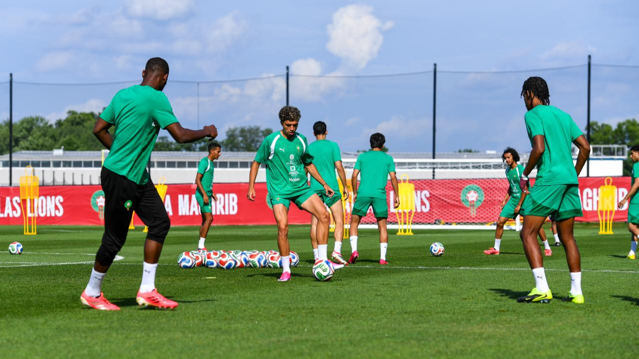 Séance d'entrainement des Lions de l'Atlas avant le match contre le Brésil.
