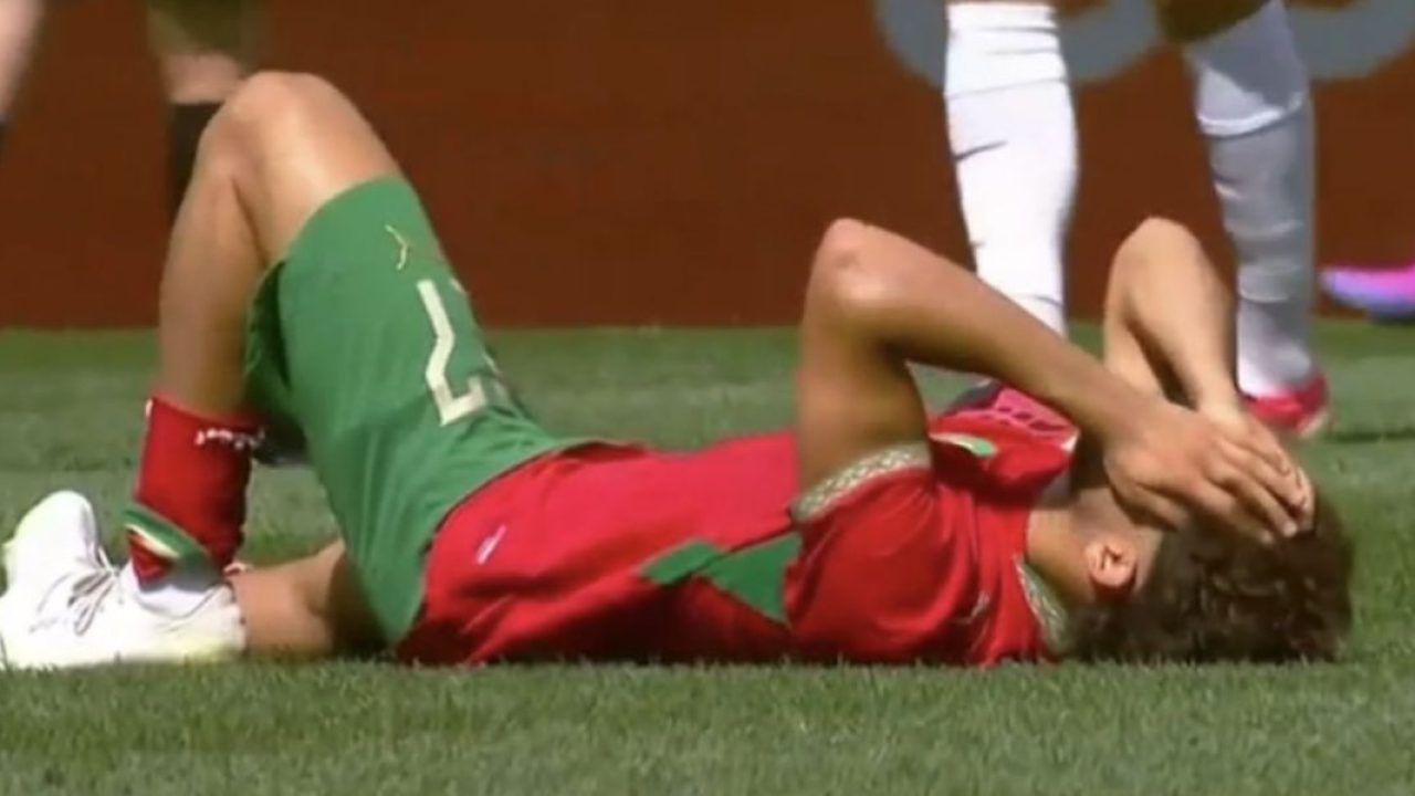 Abde Ezzalzouli, blessé lors du match contre la Norvège (1-1) en prévision du Mondial 2026.